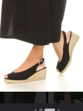 NWOB Castaner Black Canvas Espadrille Wedge Peep Toe Slingback
